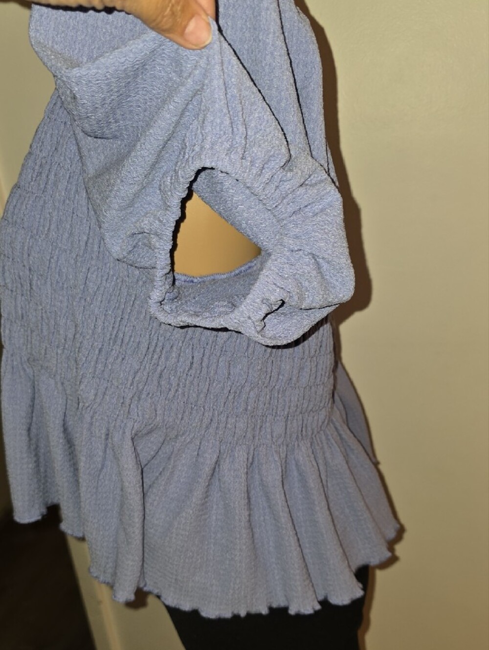 Nwt For Good Blue Smocked Peplum Puff-Sleeve Top - Picture 4 of 8